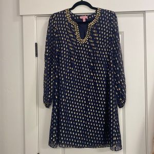 Lilly Pulitzer Navy and Gold Silk Dress
